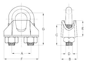 FF-C-450 Type 1 Class 2 Malleable Wire Rope Clip Diagram